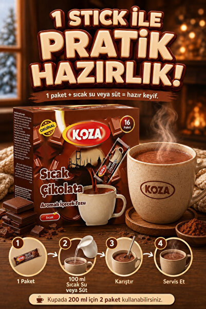 Koza Gurmelerin Seçimi Klasik Sıcak Çikolata Premium Tek İçimlik Hot Chocolate 16 Adet