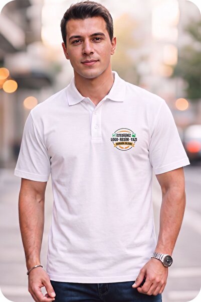 AFMAT Atölye Kişiye Özel Baskılı Polo Yaka Beyaz Tişört Unisex – İsim Logo Ya...