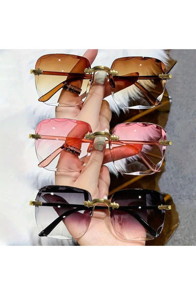 Choice 3PCS C1 3PCS Square Rimless Sunglasses Women Luxury Brand Designer Sum...