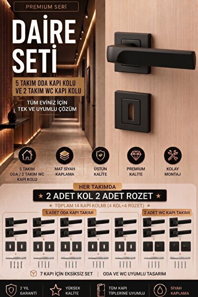 MEGAHOME STORE ( 7 Takım ) Siyah Kapı Kolu Sofuoğlu Omega Dikmen Model Kare R...