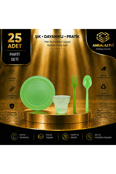 Ambalaj Evi Set farfurii Set farfurii din plastic verde 100 piese Set pentru ...