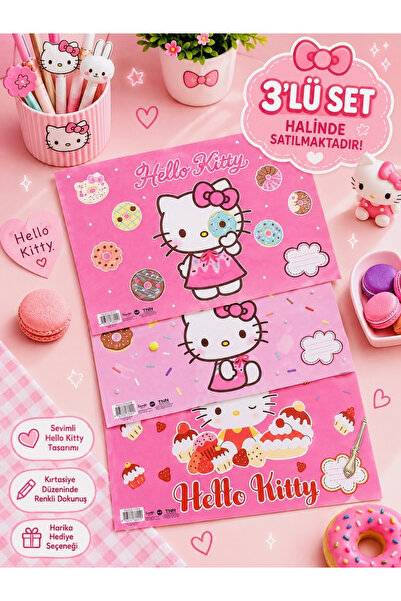 ÖZ OFİS Lisanslı Yeni Sezon 3'lü Hello Kitty Beslenme Örtüsü Seti - Hello Kit...