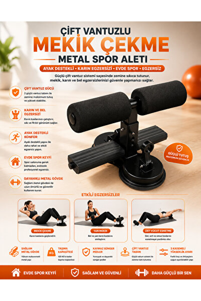 Unichrome Çift Vantuzlu Mekik Çekme Metal Spor Aleti Ayak Destekli Karın Egze...
