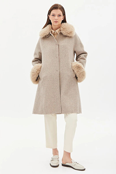 Kayra Premium Wool Faux Fur Coat Stone