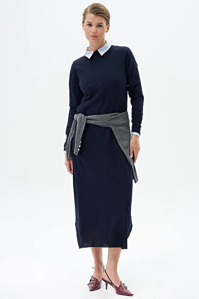 Kayra Half Turtleneck Knitwear Dress Navy Blue