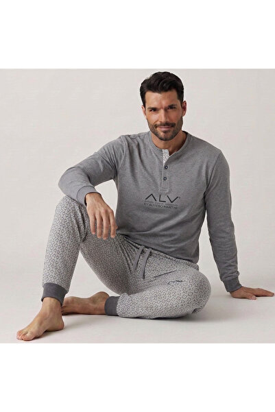 BONBON Men's Cotton Bundle and Dowry Gray Melange Color Pajama Set Al001 V2
