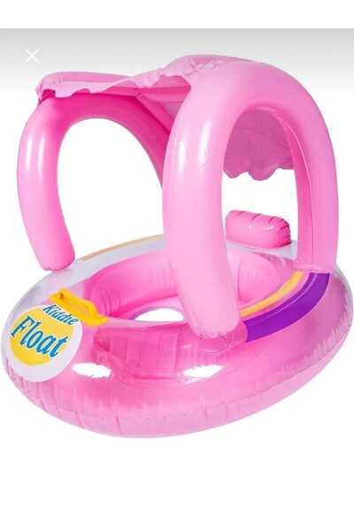 RAMEH Tutulmalı Gölgelikli Tenteli Çocuk Deniz Simiti Baby Float Bebek Deniz Simiti 0-3 Yaş Bebek Botu Pembe