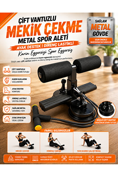 Unichrome Çift Vantuzlu Mekik Çekme Metal Spor Aleti Ayak Destek Direnç Lasti...