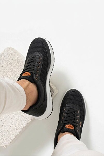 İmerShoes Erkek Siyah Beyaz Sneaker Bağcıklı Hafif Rahat Fileli Hava Alan Günlük Yürüyüş Spor Ayakkabısı 014