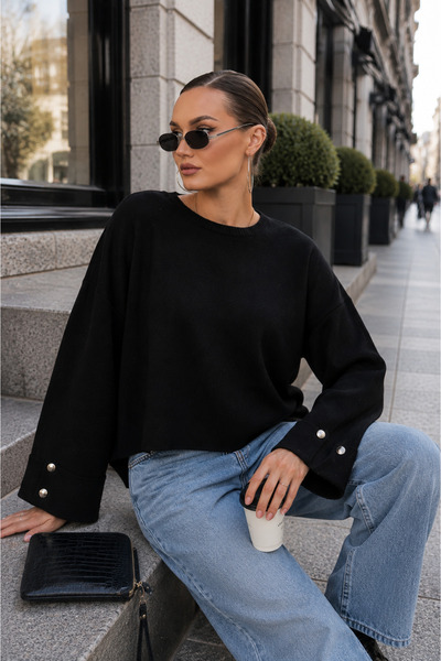 ŞİMAL Women's Knitted Loose Sweater with Button Detail on Sleeves 265015 -