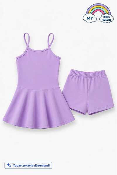 My Kids Wear Kız Çocuk Garson Mayo Elbiseli Şortlu 2’li Takım 12849
