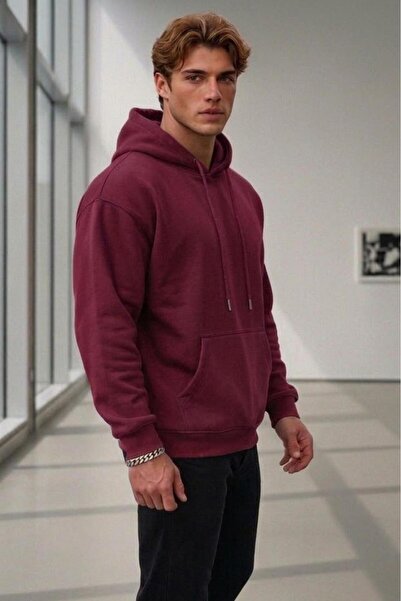 NO 601 Men's Burgundy Combed Cotton Fabric Hooded Sweatshirt