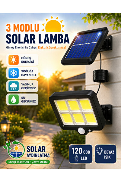 Folveit Ayrı Güneş Panelli 120 Led 3 Mod Güneş Enerjili Solar Bahçe Aydınlatma