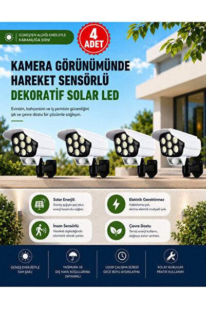 Unichrome 4 Adet Kamera 30 1 Led Güneş Enerjili Hareket Sensörlü Solar Aydınl...