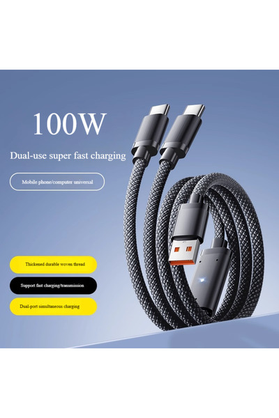 Choice 1.8m black Dual-Port Type-C Cable: One Cable, Two Ports 100W Fast Char...