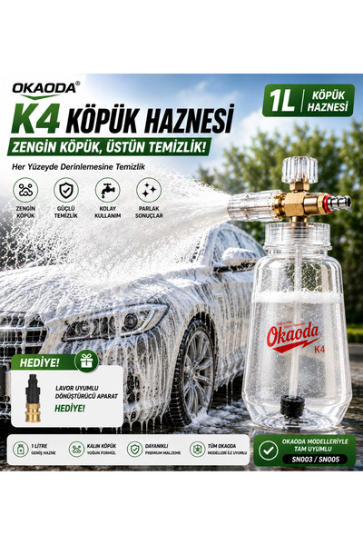 okaoda K4 oto yıkama tabancası kar köpüğü haznesi (üst düzey profesyonel kali...