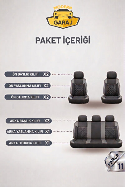 Modern Garaj Volkswagen Polo, Bora ,golf (1,2,3,4,5) Uyumlu Logolu Oto Koltuk Kılıfı Siyah