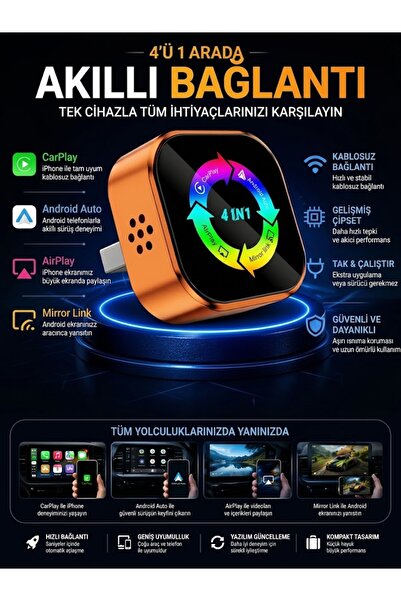 by forever Mini Kablosuz dönüştürücü CarPlay Android Auto Adaptörü Ekran Yans...