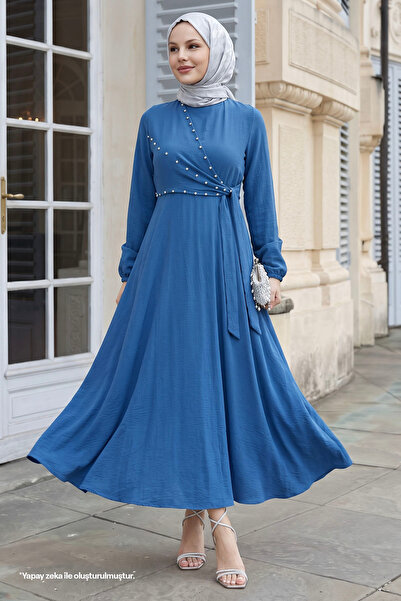 InStyle Pearl Tie Front Blue Ayrobin Dress