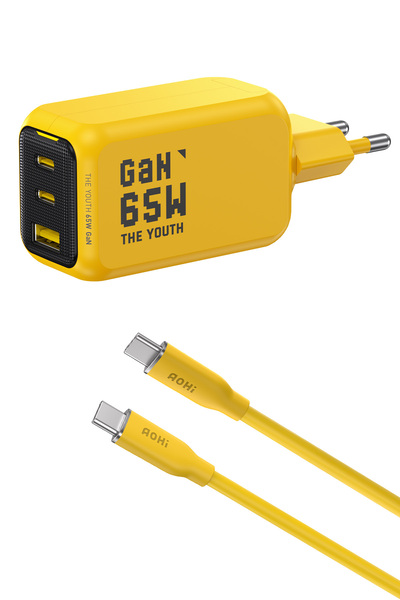 Aohi Youth 3 Portlu 65W Şarj Adaptörü, 140W Hızlı Şarj Kablosu Seti