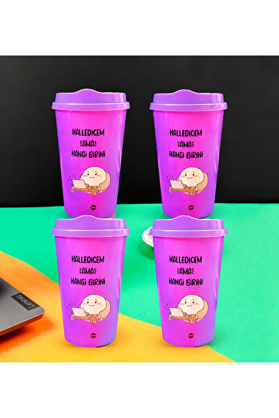 Gift Moda 4-Piece Motto Design Plastic Coffee Cup