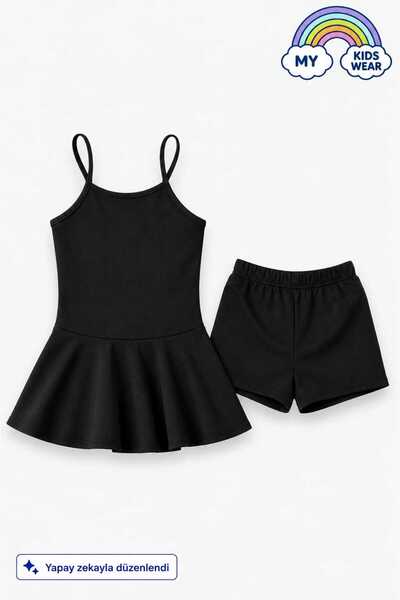 My Kids Wear Kız Çocuk Garson Mayo Elbiseli Şortlu 2’li Takım 12416