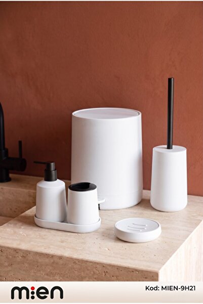 MİEN Round White 5 Piece Bathroom Set
