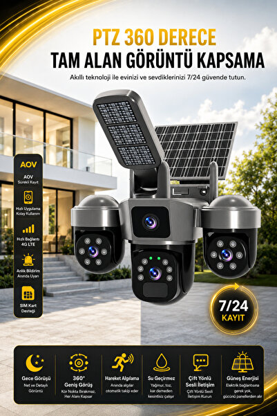 HARVOX 3 Hareketli Kameralı Güneş Panelli Solar Güvenlik Kamerası 4G Sim Kart Hediyeli Gece Görüşlü Kamera