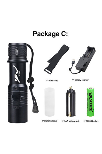 Choice1 black With 18650 Battery Professional LED Diving Flashlight Underwate...