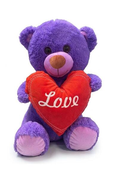 Pufu Toys Plush Teddy Bear Holding a Heart Purple 35 cm 04030