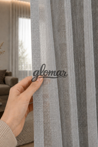 GLOMAR Perdea din tul gri cu model tip fagure 1/3 SIK PLEATED Living Room Liv...