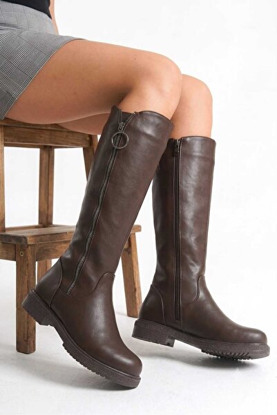AYDOĞDU by ünal Aci Brown Double Zipper Women's Boots 1453000