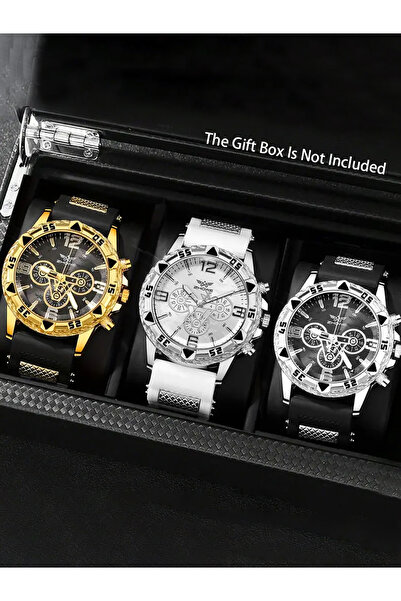 choice2 3pcs 3pcs Large dial fake three-eye stylish quartz watch for men, bus...