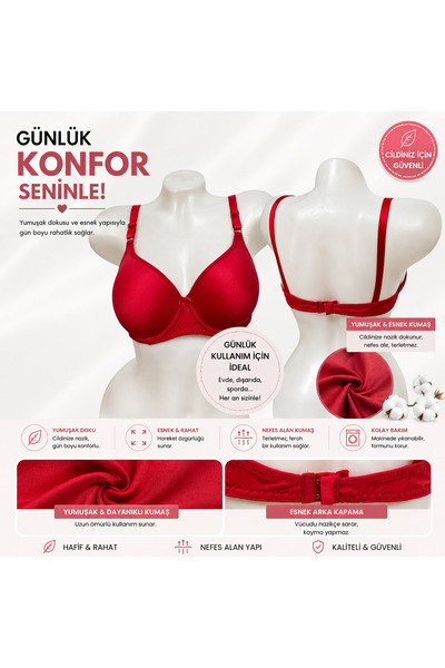 Balenli dolgusuz kırmızı sütyen günlük iç çamaşırı