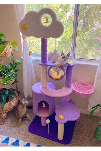 Tetralyn hamaklı yuvalı ve çok katlı kedi evi lük kedi tırmalama ve oyun ağacı