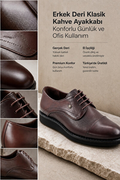 PATRICK CASSA Men's Leather Classic Brown Shoes Comfortable for Daily and Off...