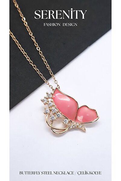 Serenity Enamel Zircon Stone Butterfly Steel Necklace