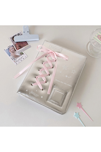 Choice silver Hisocute Silver Glossy PU Photo Card Binder with Ribbon Bow, A5...