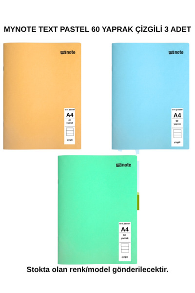 Mynote Text Pastel Notebook A4 60 Sheets Lined 3 Pieces