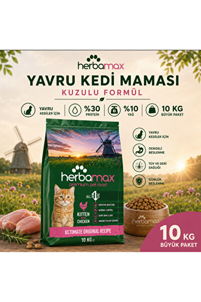 HerbaMax Gelişim Destekleyici Etkisi Ile Tavuklu Yavru Kedi Maması 10kg