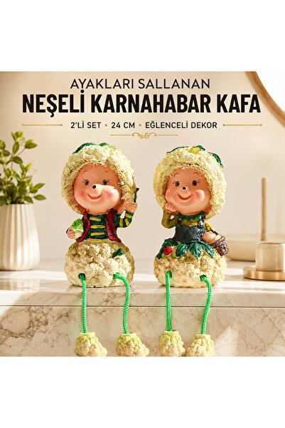 e-life shop Ayakları Sallanan Karnabahar Kafa Biblo 24 cm 2'li Set Dekoratif ...