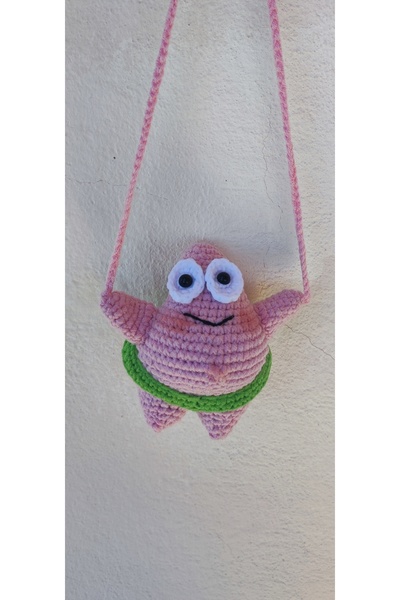 ELMASINEMEĞİ Örgü Amigurumi Patrick star araç süsü- amigurumi dikiz aynası as...