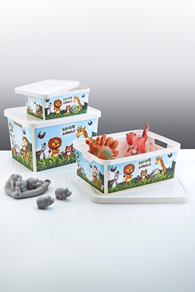 Smartware Set of 3 Stafi Patterned Box with Lid Safari (4.5-12-18 Lt)