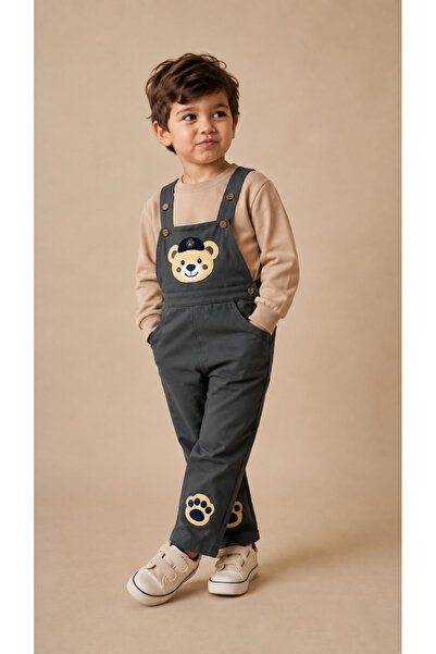 NOTA KİDS Boy's Teddy Bear Embroidered Gabardine Salopet Set – 2-Piece Set wi...
