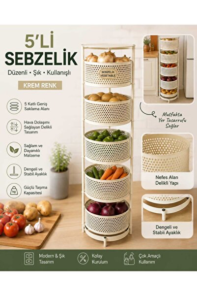 denizhomecollection Metal Sebzelik Meyvelik, Yuvarlak Mutfak Rafı, Çok Amaçlı...