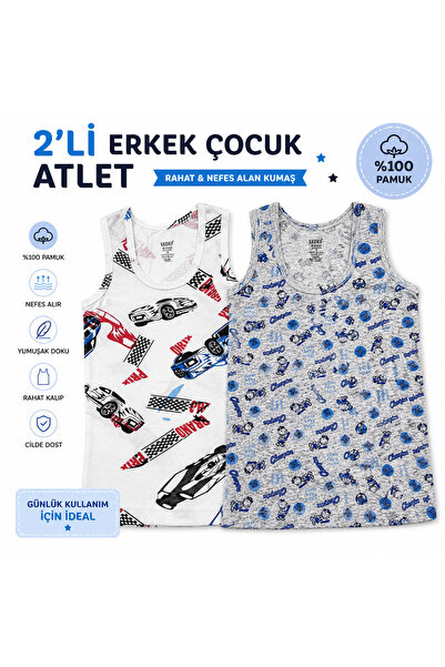 2li erkek çocuk desenli atlet iç çamaşırı