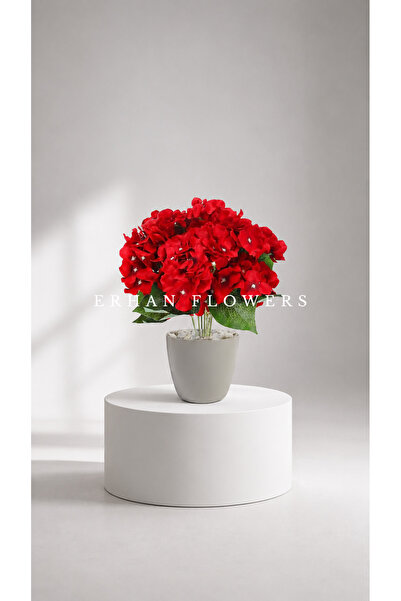 ERHAN FLOWERS beyaz plastik Vazoda Yapay Ortanca Aranjmanı - 45 cm kırmızı or...