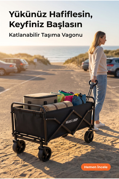 MAKAMP Katlanabilir Kamp Arabası – Geniş Hacimli, Büyük Tekerlekli Taşınabili...