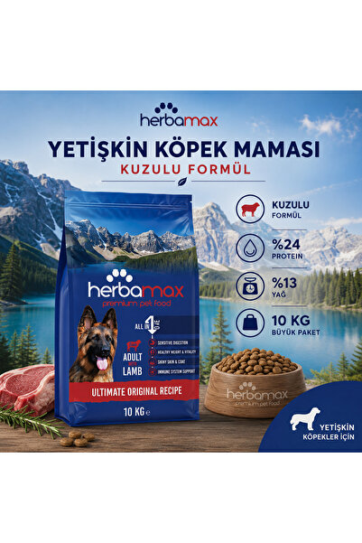 HerbaMax Sindirim Destekleyici- Kuzu Etli Yetişkin Köpek Maması 10kg