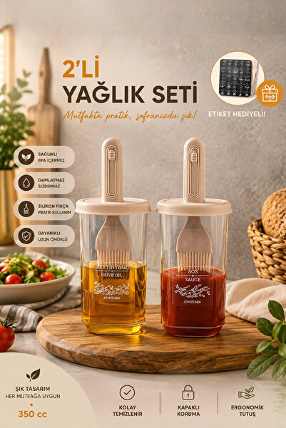 Porsima 0520 2'li Etiketli Silikon Fırçalı Yağlık - Sosluk-Yağdanlık Erzak Sa...
